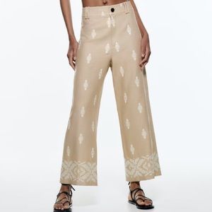 Zara Linen Blend Printed Pants